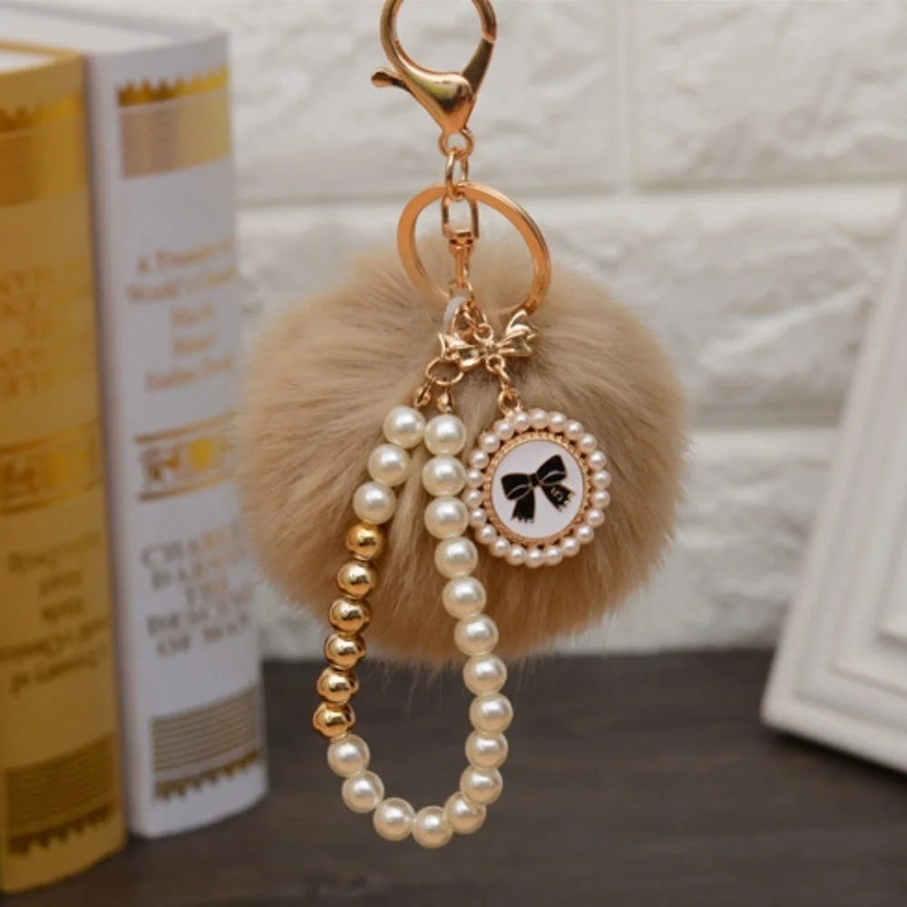 *OKSANA* Tan Pom x Pearl Fashion Keychain